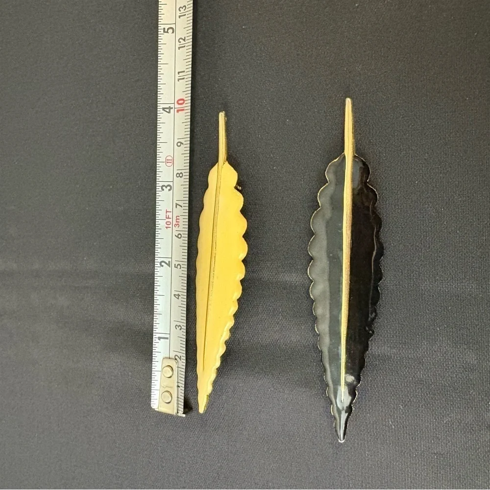Vintage Tancer II Set of 2 Enamel Goldtone Feather Pins Brooches